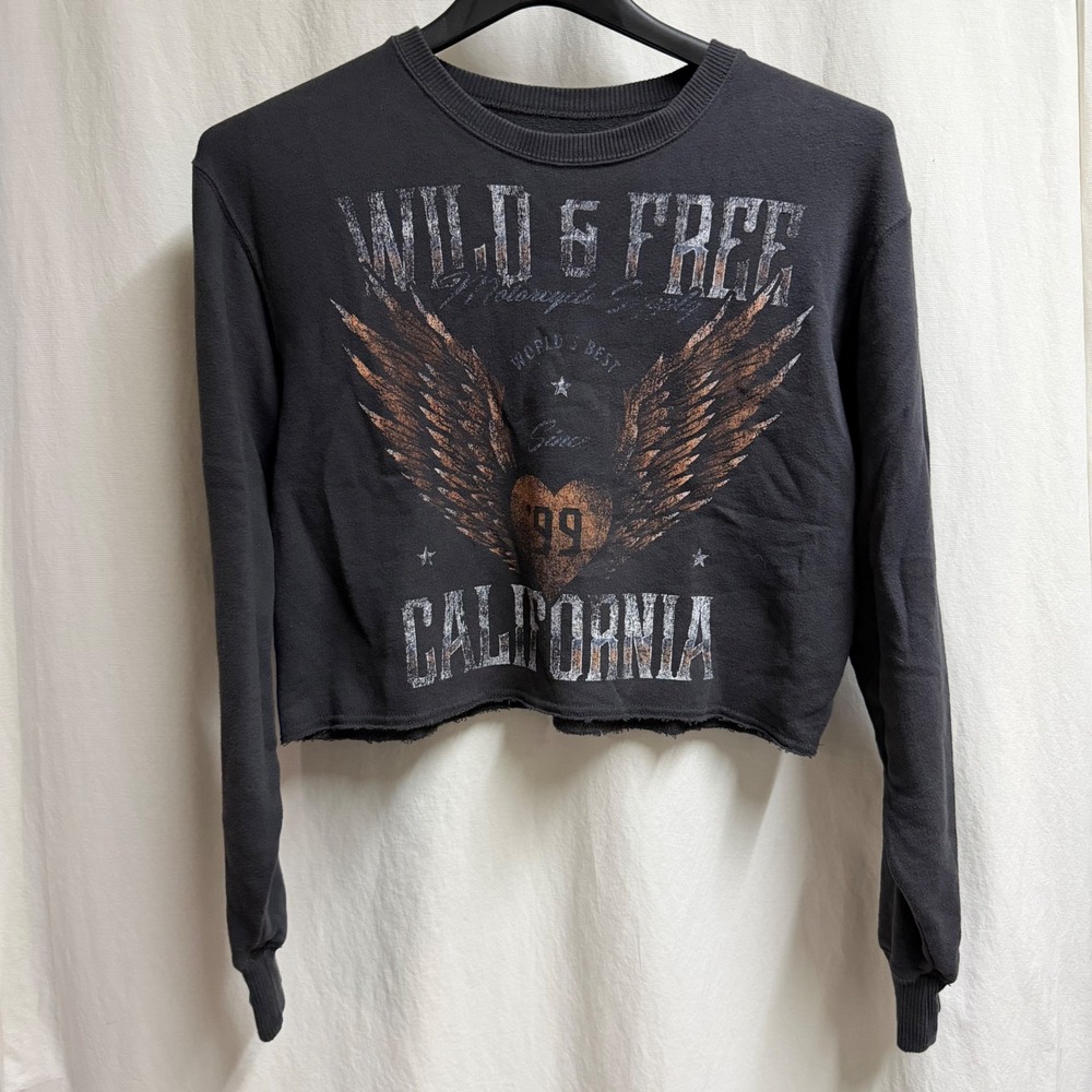 Hollister Wild & Free California Graphic Cropped Sweatshirt Black Small